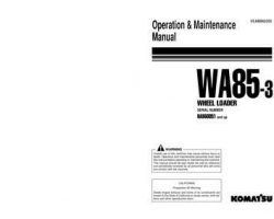 Komatsu Wheel Loaders Model Wa85-3 Owner Operator Maintenance Manual - S/N HA960051-HA960129