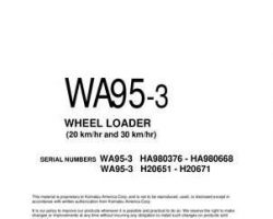 Komatsu Wheel Loaders Model Wa95-3-30Km Options Owner Operator Maintenance Manual - S/N HA980376-HA980668