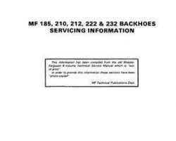 Massey Ferguson 185 210 212 220 222 232 Detachable Backhoes Service Manual