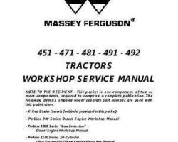 Massey Ferguson 451 471 481 491 492 Tractor Service Manual Packet Does Not Include Engine