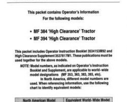 Massey Ferguson 1449707M91 Operator Manual - 384 / 394 Tractor (High Clearance, prior sn D03066)