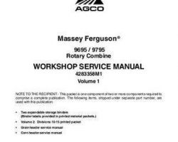 Massey Ferguson 9695 9795 Rotary Combine Service Manual Packet