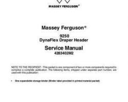Massey Ferguson 9250 DynaFlex Draper Header Service Manual Packet