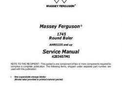 Massey Ferguson 1745 Round Baler Service Manual Packet