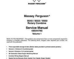 Massey Ferguson 9540 9550 9560 Rotary Combine Service Manual