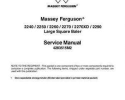 Massey Ferguson 2240 2250 2260 2270 2270XD 2290 Large Square Baler Service Manual