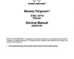Massey Ferguson 9792 9776 Planter Service Manual Packet
