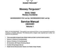 Massey Ferguson 9540 9560 Rotary Combine Service Manual Packet