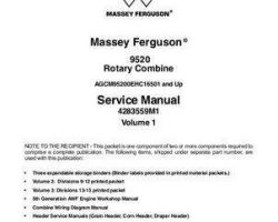 Massey Ferguson 9520 Rotary Combine Service Manual Packet