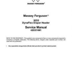 Massey Ferguson 9255 DynaFlex Draper Header Service Manual Packet