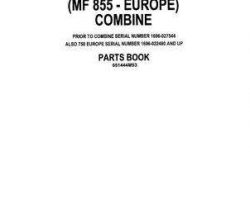 Massey Ferguson 651444M93 Parts Book - 850 Combine (prior sn 27544)