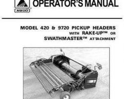 Massey Ferguson 71390985B Operator Manual - 420 / 9720 Pickup Header (w/ Rake-up / Swathmaster)