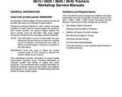 Massey Ferguson 3615 3625 3635 3645 Tractors Amendment Service Manual