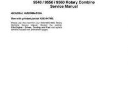 Massey Ferguson 9540 9550 9560 Rotary Combine Amendment Service Manual