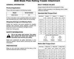 Massey Ferguson SN997620 Operator Manual - 3612 / 3662 / 3672 / 3692 Blade Plow Rolling Treader Attachment