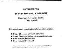 Massey Ferguson 1449627M3 Operator Manual - 8450 / 8460 Combine (straw chopper / corn harvest supplement)