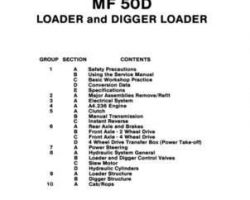 Massey Ferguson 50F Europe 50D USA Loader and Digger Loader Service Manual Packet