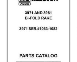Hesston 700003931 Parts Book - 3971 (sn 001063-001082) / 3981 Bi-Fold Rake