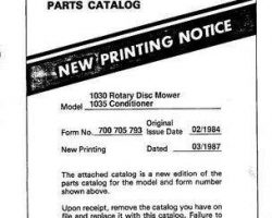 Hesston 700705793 Parts Book - 1030 Rotary Disc Mower / 1035 Conditioner (1984)