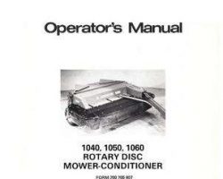 Hesston 700705807 Operator Manual - 1040 / 1050 / 1060 Rotary Disc Mower Conditioner (1986)