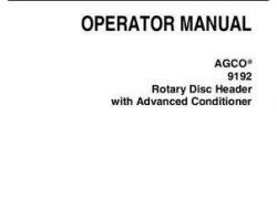 AGCO 700731106E Operator Manual - 9192 Rotary Disc Header (advanced conditioner)
