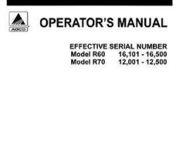 Gleaner 71359748 Operator Manual - R60 (eff sn 16101-16500) / R70 (eff sn 11801-12500) Combine
