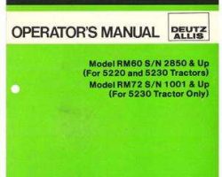 Deutz Allis 72108694 Operator Manual - RM60 / RM72 Rear Mount Mower