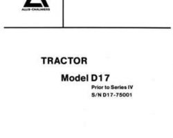 Allis Chalmers 79006751 Parts Book - D17 Series 1-3 Tractor (gas & diesel, prior sn 75001)