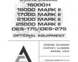 Allis Chalmers 79009401 Parts Book - 16000H / 16000-25000 Mark II / DES-175 / DES-275 Engine (options)
