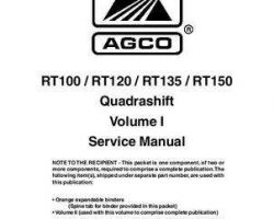 AGCO 79023009 Service Manual - RT100 / RT120 / RT135 / RT150 Tractor (Quadrashift, Vol 1)