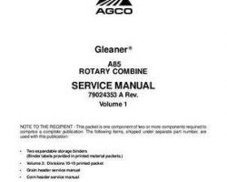 Gleaner 79024353A Service Manual - A85 Combine (Volume 1, packet)