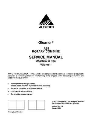 Gleaner 79024353A Service Manual - A85 Combine (Volume 1, packet)