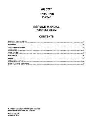 AGCO 79034268B Service Manual - 8792 / 8776 Planter (packet)