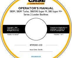 Operator's Manual on CD for Case Loader backhoes model 580M