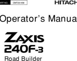 Operators Manuals for Hitachi Zaxis-3 Series model Zaxis240f-3 Road Builders