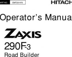 Operators Manuals for Hitachi Zaxis-3 Series model Zaxis290f-3 Road Builders