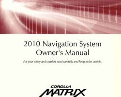 2010 Toyota Corolla Matrix Navigation System Owner's Manual