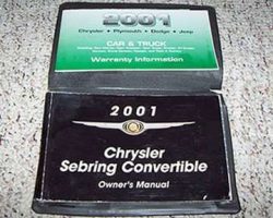 2001 Chrysler Sebring Convertible Owner's Operator Manual User Guide Set
