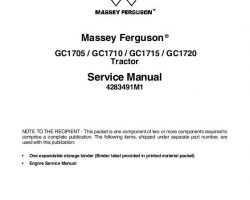 Massey Ferguson Tractors-Compact GC1705 / GC1710 / GC1715 / GC1720 Compact Tractor Shop Service Repair Manual (packet)
