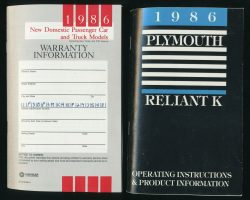 1986 Plymouth Reliant K Owner's Manual Set