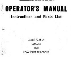 Farmhand 1PD134771 Operator Manual - F225-A Loader (mounted, for row crop tractor, 1971)