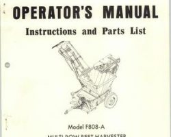 Farmhand 1PD622772 Operator Manual - F808-A Beet Harvester (multi row, eff sn 685, 1972)