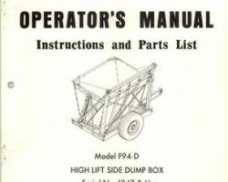Farmhand 1PD650473 Operator Manual - F94-D Side Dump Box (high lift, eff sn 1347, 1973)