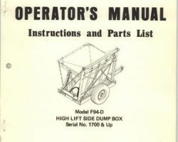Farmhand 1PD650575 Operator Manual - F94-D Side Dump Box (high lift, eff sn 1700, 1975)
