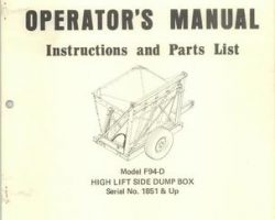 Farmhand 1PD650576 Operator Manual - F94-D Side Dump Box (high lift, eff sn 1851, 1976)