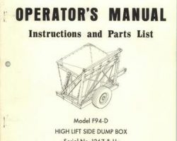 Farmhand 1PD650772 Operator Manual - F94-D Side Dump Box (high lift, eff sn 1267, 1972)
