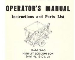 Farmhand 1PD650774 Operator Manual - F94-D Side Dump Box (high lift, eff sn 1540, 1974)