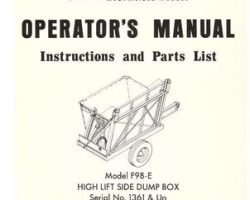 Farmhand 1PD651475 Operator Manual - F98-E Side Dump Box (high lift, eff sn 1361, 1975)