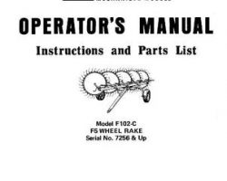 Farmhand 1PD7061275 Operator Manual - F102-C Wheel Rake (F5, eff sn 7256, 1975)