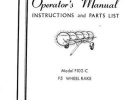 Farmhand 1PD706265 Operator Manual - F102-C Wheel Rake (F5, 1965)